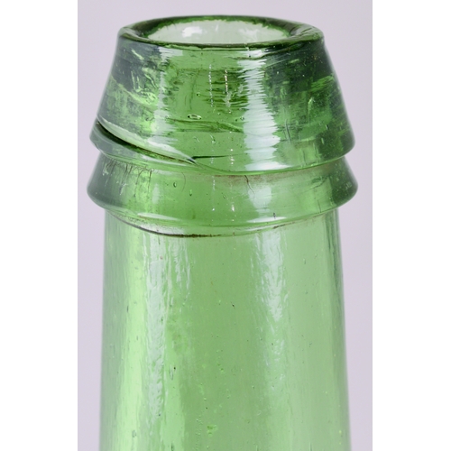 734 - BRISTOL PATENT SEALED CYLINDER WINE BOTTLE. 11.5ins tall. Very dark aqua glass, long tapering neck, ... 