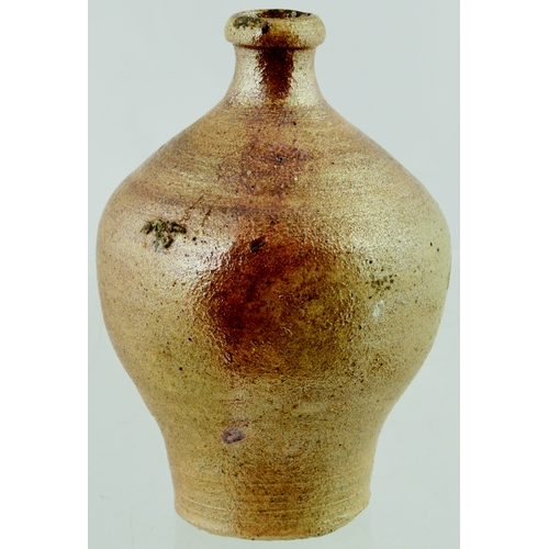 697 - C.1760 SALT GLAZE FLASK. 5ins tall. Possibly oil/ pharmacy use? Small size, round bodied salt glaze ... 