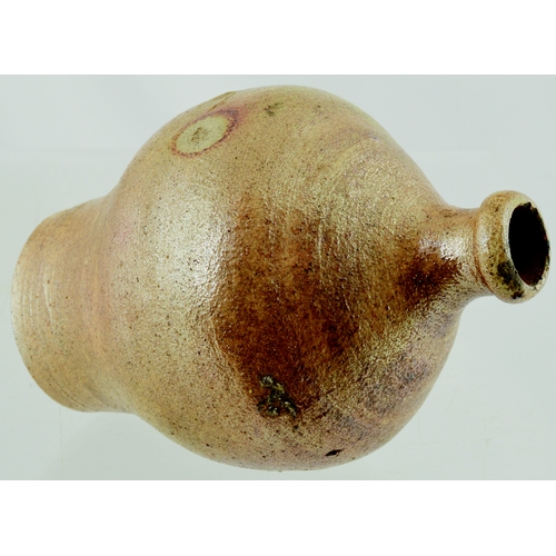 697 - C.1760 SALT GLAZE FLASK. 5ins tall. Possibly oil/ pharmacy use? Small size, round bodied salt glaze ... 