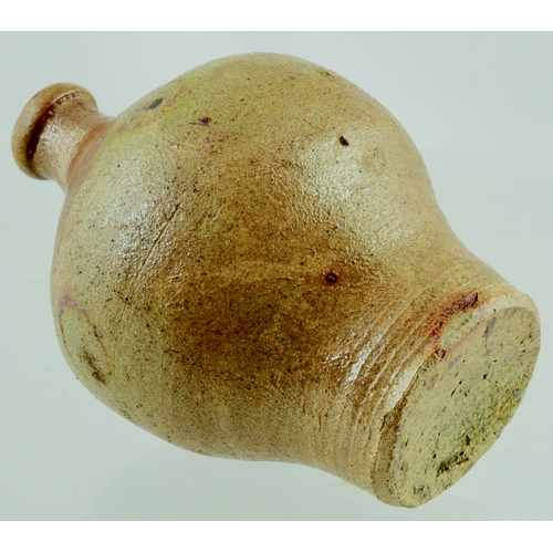 697 - C.1760 SALT GLAZE FLASK. 5ins tall. Possibly oil/ pharmacy use? Small size, round bodied salt glaze ... 