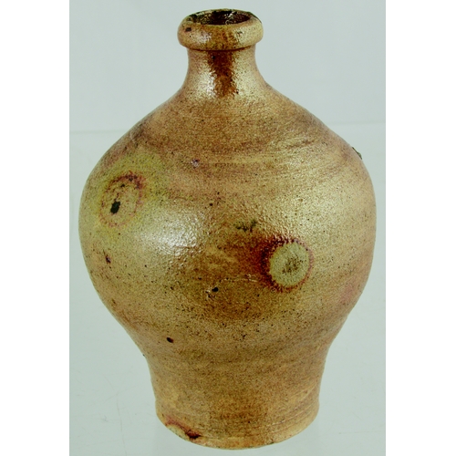 697 - C.1760 SALT GLAZE FLASK. 5ins tall. Possibly oil/ pharmacy use? Small size, round bodied salt glaze ... 