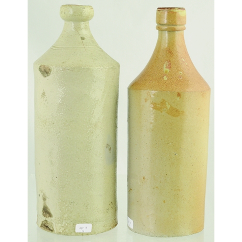 702 - STOUT/ PORTER BOTTLES DUO. Tallest 9.75ins. Very early salt glaze, two variations, both with ‘EX’ im... 