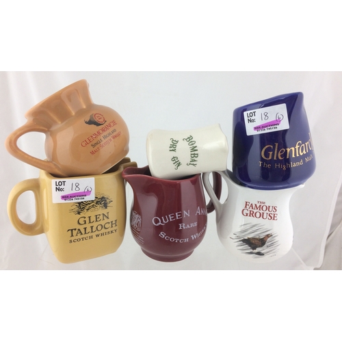 18 - MINIATURE WATER JUG GRP. Tallest 3.25ins, various colours & shapes, six different brand names : Glen... 