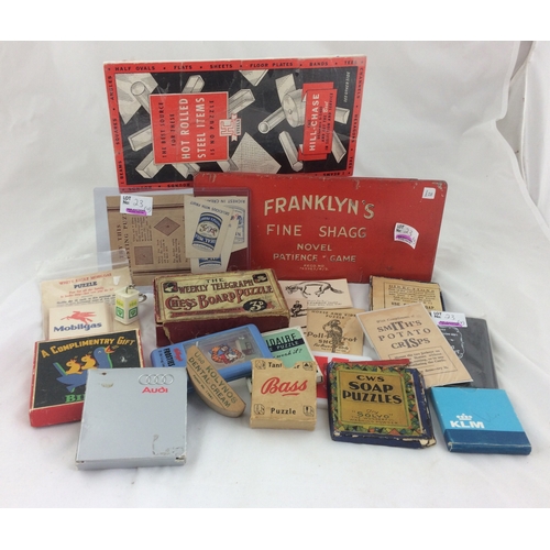 23 - ADVERTISING PUZZLES GROUP. Some boxed Inc. Weekly Telegraph Chess board, C.W.S. Soap puzzles, Nestle... 