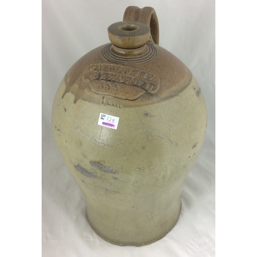 128 - SLEAFORD SLAB SEALED FLAGON. 18.5ins, t.t., grey green Chesterfield slip glaze, handled. Shoulder im... 