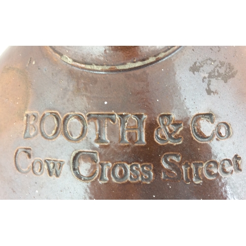 198 - BOOTH & CO FLAGON. 16ins tall, straight sided  2 gallon, salt glaze. Impressed BOOTH & CO/ COW CROSS... 