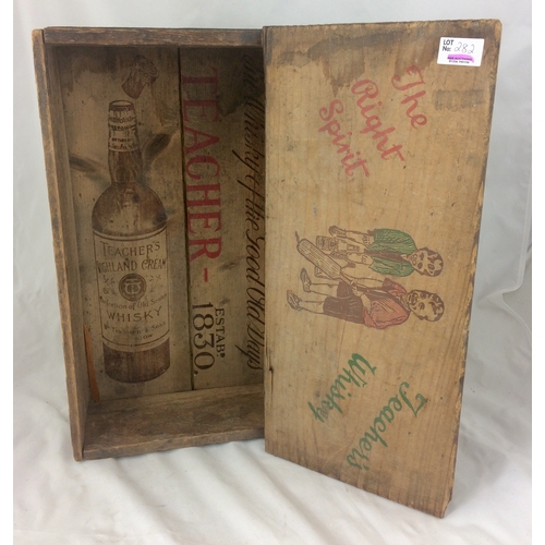 282 - TEACHERS WHISKY WOODEN ADVERTISING BOX. 16.5 by 10ins. Wooden construction, painted detail of produc... 