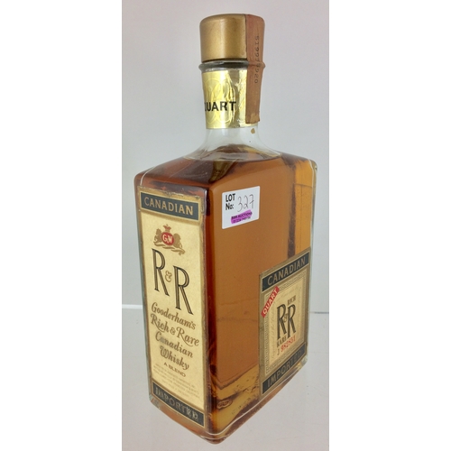 327 - CANADIAN BOTTLED WHISKY. 9.5ins, Gooderham’s, rich & rare whisky, sealed, with contents. Never opene... 