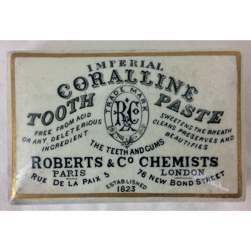 332 - IMPERIAL CORALLINE TOOTH PASTE POT LID. 3.5 x 2.25ins, rectangular lid, black & white, gold border, ... 