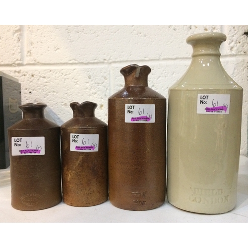 61 - INK DECANTER GRP. Tallest 7.25ins, three stoneware, Lovatt & Lovatt p.m plus cream glaze Field/ Lond... 