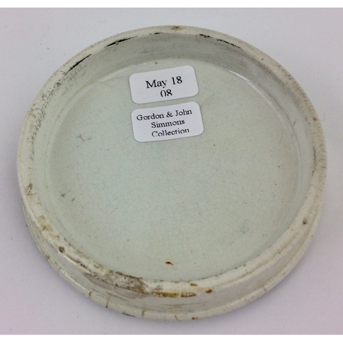 412 - CROWN PERFUMERY POT LID. 3ins, black & white, crown t. m to centre, CHERRY TOOTH PASTE. Rear repaire... 