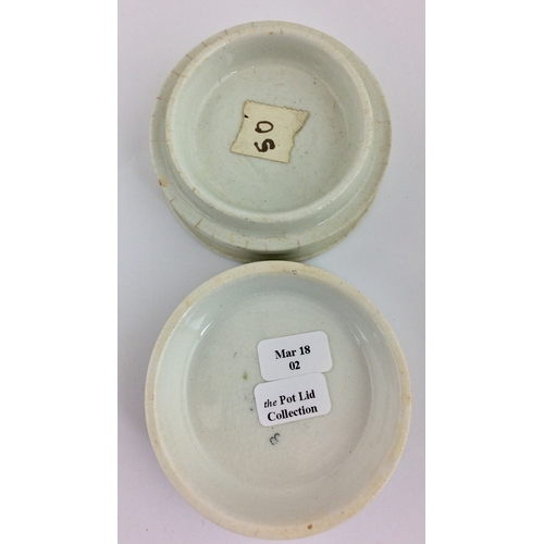 398 - LORIMER & CO POT LID & BASE. 2.5ins diam, black & white, bright transfer COLD/ CREAM OF ROSES. Centr... 