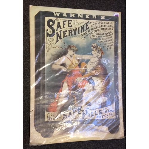 250 - WARNERS ADVERTISING ADVERT. 20.5 x 29ins, multicoloured poster with tiger & roman type lady with swo... 