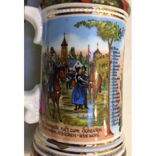 10 - IMPERIAL GERMAN MILITARY STEIN. 13ins, multicoloured, very decorative, handled. Pewter hinged lid wi... 