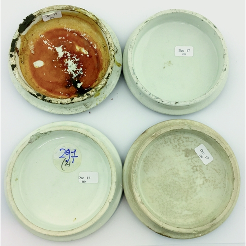 16 - PRATT POT LID GROUP. 4ins diam. Multicoloured pot lids inc. The Skaters (KM 304), bottom top edge re... 