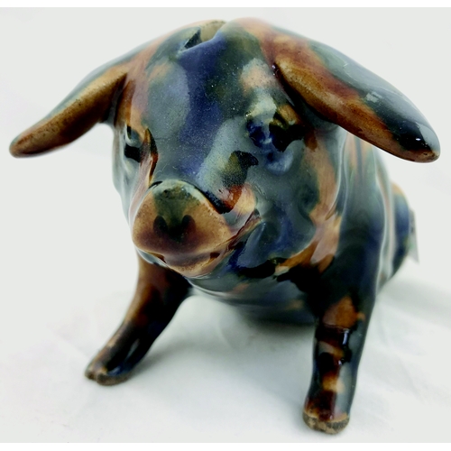 30 - DENBY MAJOLICA PIG MONEY BOX. 4ins tall. A well modelled pig, mottled cobalt blue & brown, c.1937. R... 