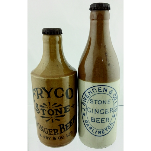 35 - GINGER BEER DUO. Tallest 8.5ins. Inc. T.t, ch, c.c, blue transfer J. Sweden & Co Darlington & all ta... 