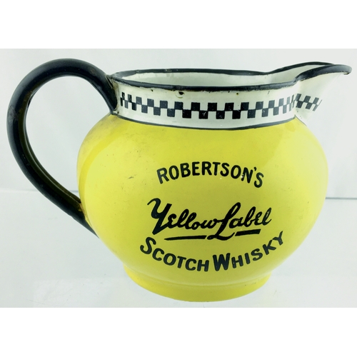 7 - ROBERTSON’S YELLOW LABEL SCOTCH WHISKY WATER JUG. 4ins tall. Enamelled metal jug, main body yellow, ... 