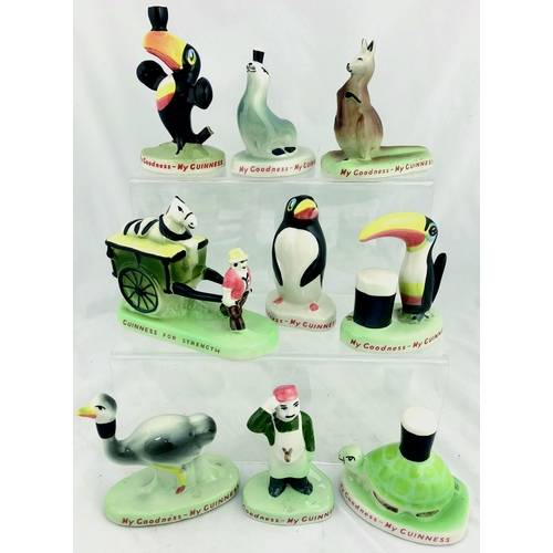 56 - CARLTONWARE GUINNESS FIGURES. Group of hand painted ceramic Guinness figures inc. Toucan, seal, ostr... 