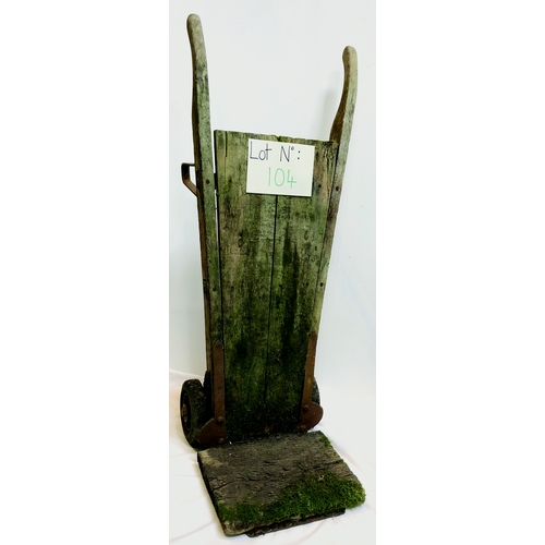 104 - VINTAGE SACK BARROW. 50 x 20ins, wooden with metal parts. Certainly characterfully worn/ aged - woul... 