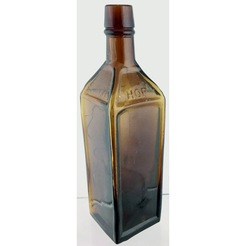 157 - DR SOULES HOP BITTERS. 10ins tall, dark amber, embossed to neck & body plus pictorial trade mark. Ve... 