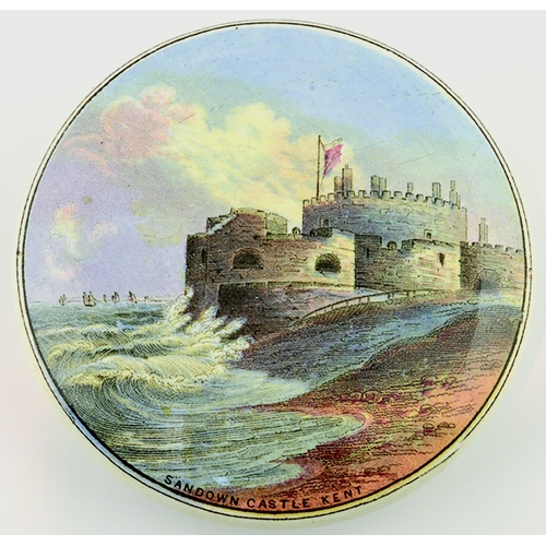 502 - SANDOWN CASTLE, KENT POT LID. (KM 52) 4ins diam. Multicoloured lid produced by the Mayer factory, do... 