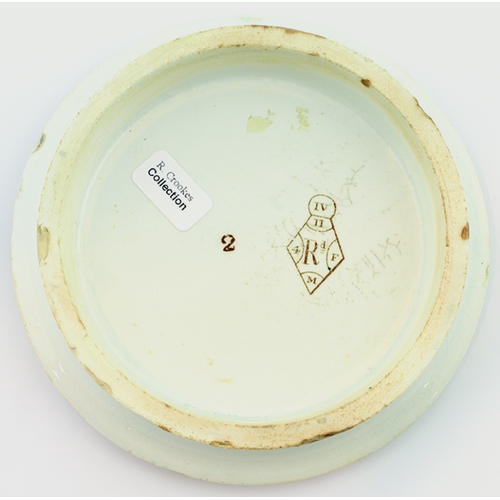 503 - INJURY POT LID. (KM 58) 4ins diam. Multicoloured lid produced by Bates, Elliot & Co. Diamond registr... 