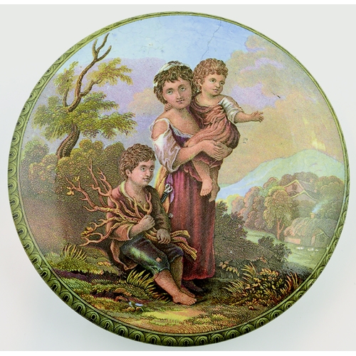 505 - COTTAGE CHILDREN POT LID. (KM 319) 4.75ins diam. Multicoloured lid produced by the Pratt factory fro... 