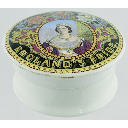 507 - ENGLAND’S PRIDE POT LID & BASE. (KM 164) 4.25. As previous lot this with a base & small professional... 