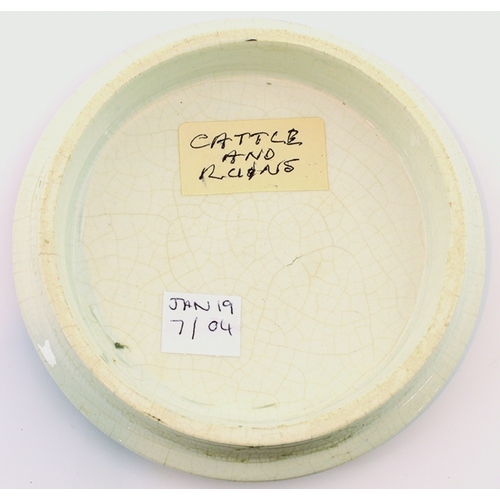 510 - CATTLE AND RUINS POT LID. (KM 275) 4.75ins diam. Multicoloured lid produced by the Pratt factory, wi... 