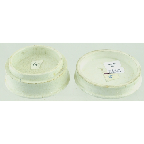 518 - LONDON ARECA NUT TOOTH PASTE POT LID & BASE. (APL p 401, 33) 2.75ins diam. Yellow background, busy t... 