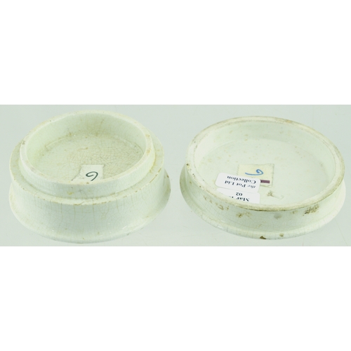 518 - LONDON ARECA NUT TOOTH PASTE POT LID & BASE. (APL p 401, 33) 2.75ins diam. Yellow background, busy t... 