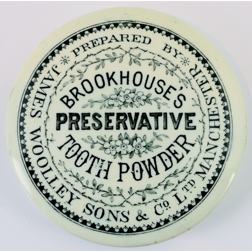 529 - MANCHESTER TOOTH POWDER POT LID. (APL p 434, 131) 3.5ins diam. Attractive lid with leaves & flowers ... 