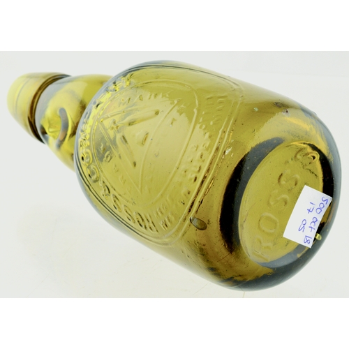 546 - WESTON SUPER MARE DUMPY CODD BOTTLE. 7.5ins tall. Amber glass dumpy codd, 2 neck retainng lugs, fron... 