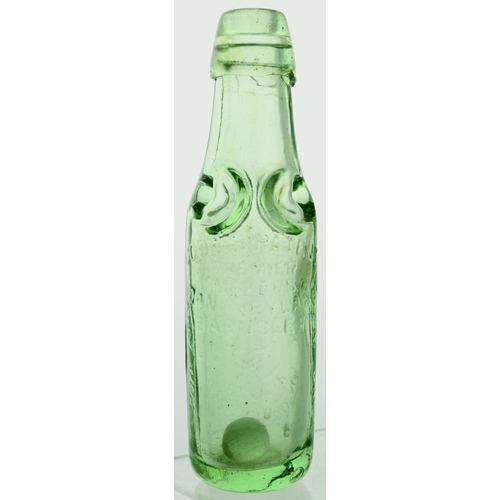 553 - CHURCH STRETTON CODDS PREMIER PATENT CODD BOTTLE. 7.5ins tall. Aqua glass, 6oz Premier Patent, 4 nec... 