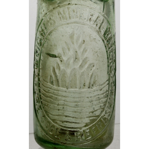 554 - WALKERN CODDS PREMIER PATENT CODD BOTTLE. 9ins tall. Aqua glass, 10oz Premier Patent codd, 4 neck re... 