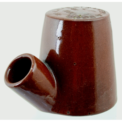 559 - CHAS STRAKER TEAKETTLE INK. 2.75ins tall. Brown shiny glaze teakettle shaped ink.Impressed to top CH... 