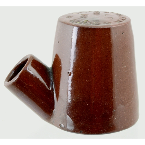 559 - CHAS STRAKER TEAKETTLE INK. 2.75ins tall. Brown shiny glaze teakettle shaped ink.Impressed to top CH... 