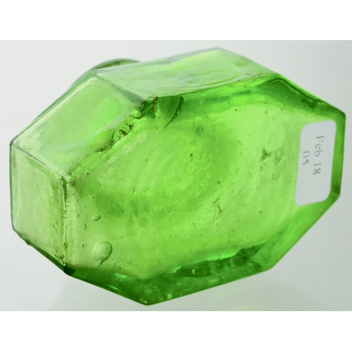 564 - GERMAN INK. 1.5ins tall. Bright green glass, flattened octagonal shape, front embossed NATIONAL REGI... 