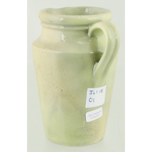 570 - CIRENCESTER CREAM JUG. 4.5ins tall. Off white glaze, rear handle, front blue transfer THE CIRENCESTE... 