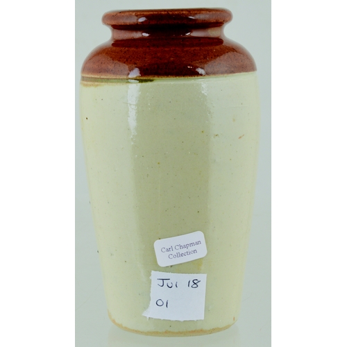 572 - DALBEATTIE CREAMERY POT. 4.5ins tall. Brown top, lower off white glaze, black transfer PURE FRESH CR... 