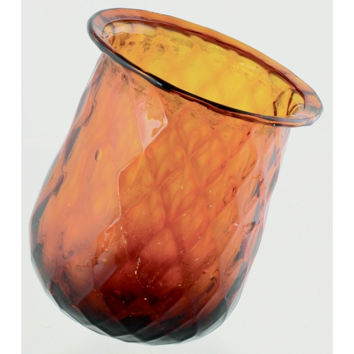 593 - PONTILLED NIGHT LIGHT. 3.5ins tall. Amber glass, diamond quilted pattern, flared lip, base pontil. C... 