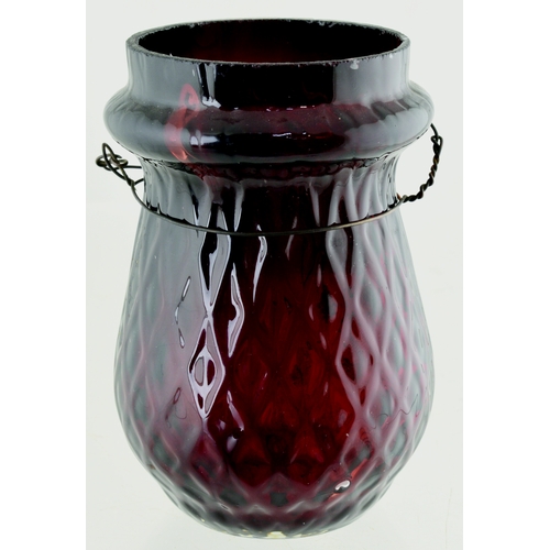 594 - NIGHT LIGHT. 4ins tall. Ruby red glass, elongated diamond pattern, radiating lines to base, intact h... 