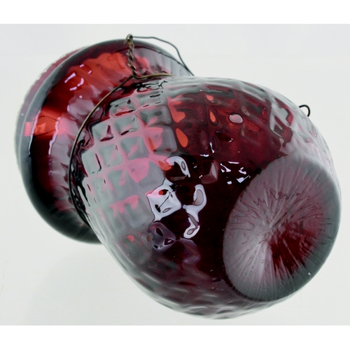 594 - NIGHT LIGHT. 4ins tall. Ruby red glass, elongated diamond pattern, radiating lines to base, intact h... 