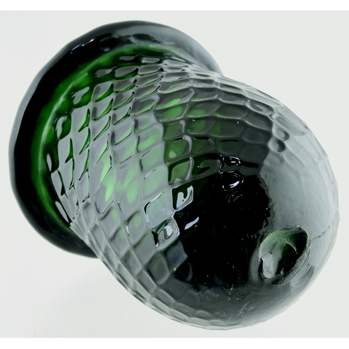 595 - PONTILLED NIGHT LIGHT. 3.25ins tall. Dark emerald green glass, diamond quilted pattern, flared rolle... 