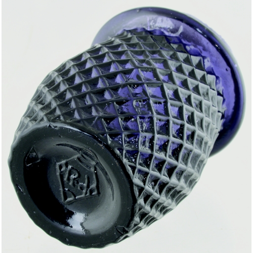 596 - DIAMOND REGISTERED NIGHT LIGHT. 3.5ins tall. Dark purple glass, barrel shape with cross hatched desi... 