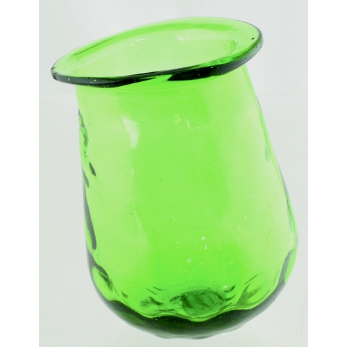 598 - PONTILLED NIGHT LIGHT. 3.5inas tall. Green glass, coin spot pattern, flared lip, base pontil. Slight... 