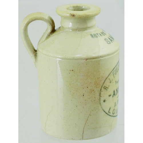 611 - FULLWOOD SAMPLE FLAGON. 2.2ins tall. Flagon shape, rear handle all white glaze, black transfer R.J. ... 