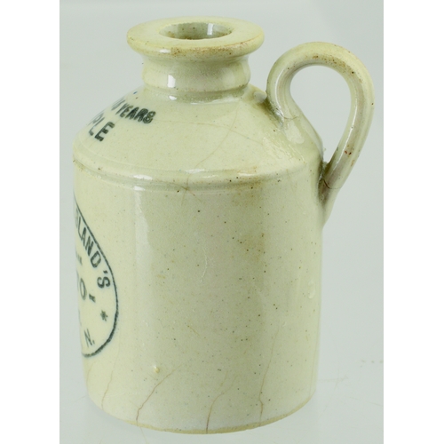 611 - FULLWOOD SAMPLE FLAGON. 2.2ins tall. Flagon shape, rear handle all white glaze, black transfer R.J. ... 