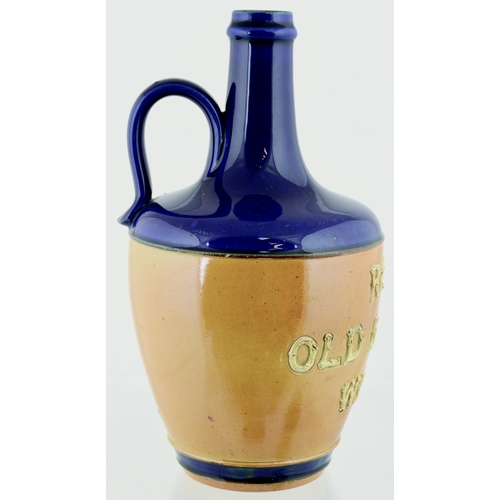 618 - ROYAL OLD BALLATER WHISKY JUG. (WG p 164) 9.25ins tall. Strong dark blue top, lower tan glaze with r... 